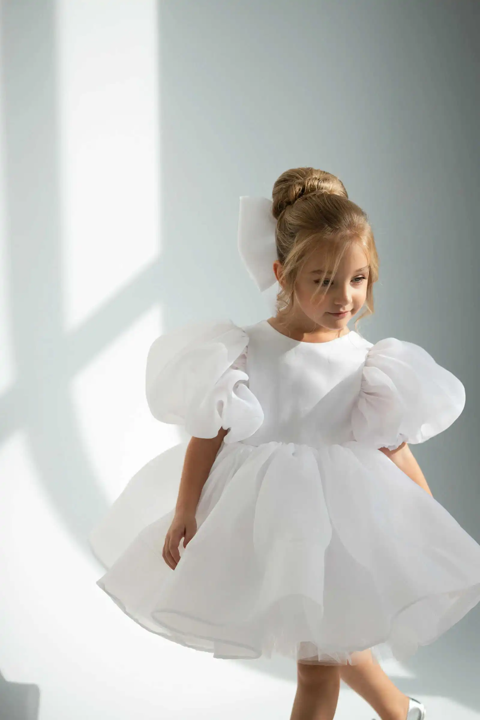 Cute Flower Girl Dress Baby Girl Tulle Princess Kids Gown Princess Birthday Gowns Wedding Party Children Bow Dress Customized