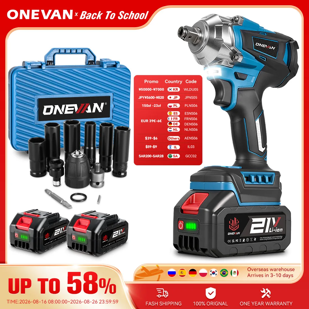 ONEVAN 1200 N.M Drehmoment Bürstenloser elektrischer Schlagschrauber 1/2 Zoll Akku-Elektroschrauber Elektrowerkzeuge für Makita 18 V Batterie Pin