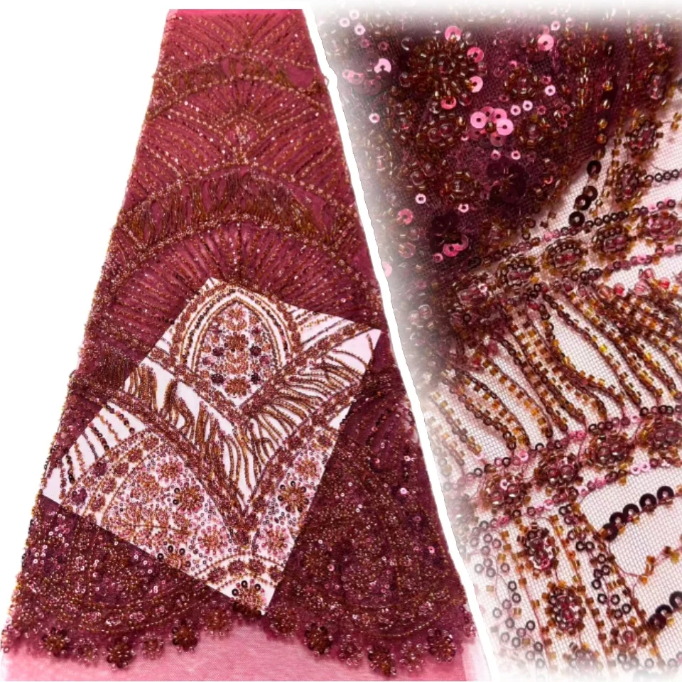 

Высокое качество, новинка для вечернего платья, роскошная кружевная ткань с бисером и блестками, бахрома, нигерийская ткань с вышивкой и блестками, кисточками AH1587