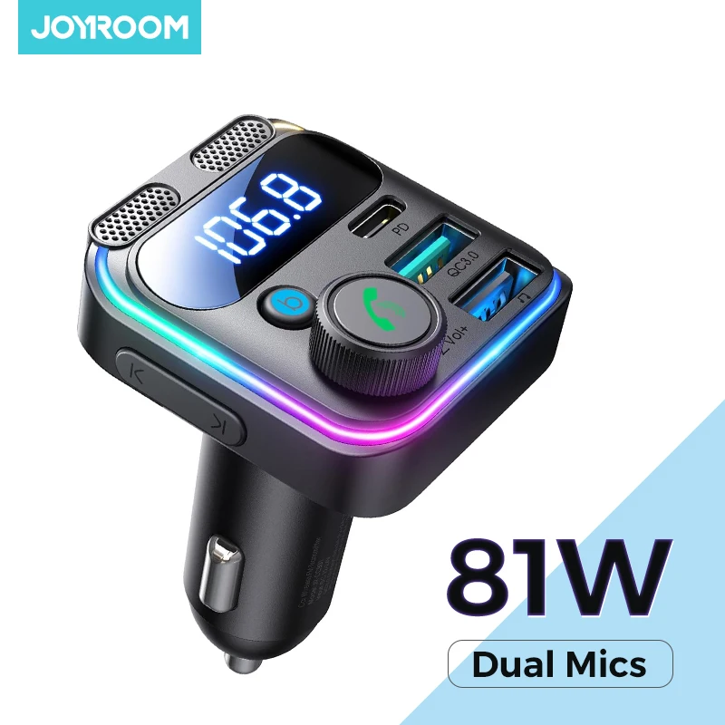 Joyroom 81W Car Charger FM Transmitter, Bluetooth 6.0 Wireless Radio Adapter with Dual Mic Handsfree Calling & MP3