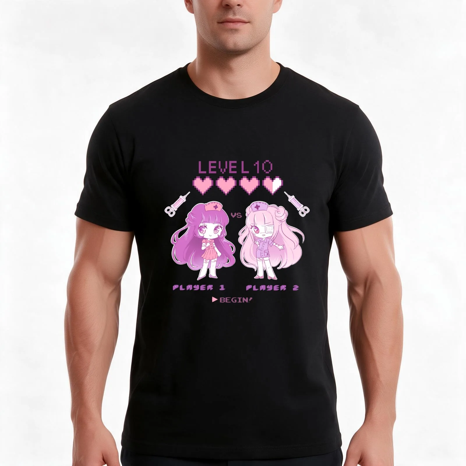 Battle Nurses T-Shirt, Summer Casual Cotton Tee, Oversized Streetwear Tops, Vintage Graphic Print, Loose Fit Short Sleeve