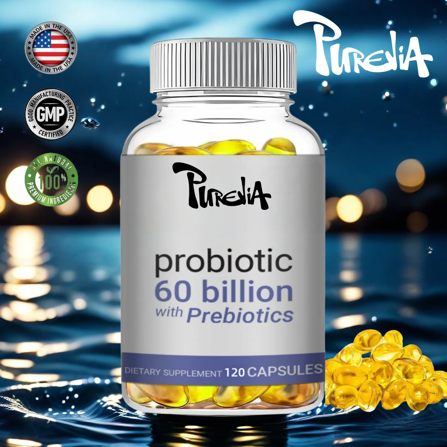 Probiotics 120 Billions CFU Probiotics complex Capsule Daily dietary supplement for Men and Women Non GMO, Glute