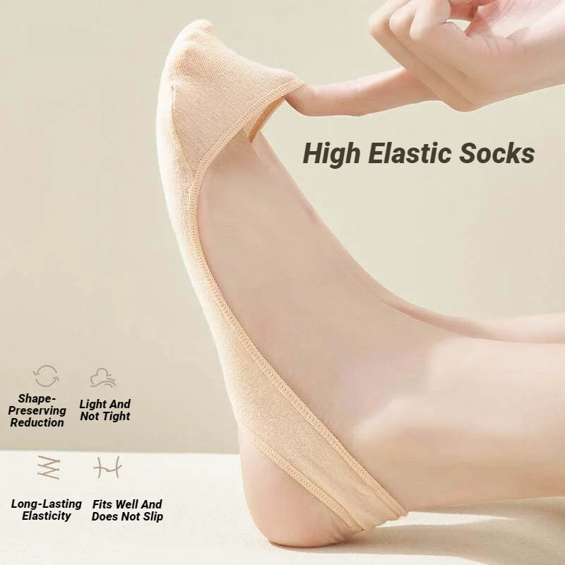 Women Shallow Mouth Ultra Thin Invisible Non Slip High Heel Forefoot Pad Half Palm Suspender Sock For Shoes Slippers