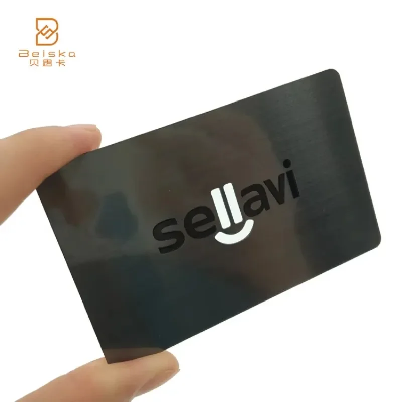 

Personalized Business Membership Card Hollow Cut Out Logo Brass Matte Black Loyalty Card