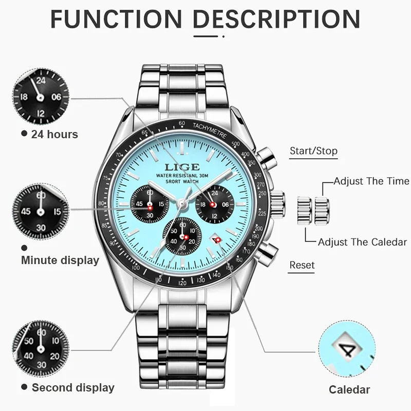 LIGE Fashion Luxury Quartz Man Watches Waterproof Business Clock Stainless Band Watch for Men Date Casual Gentleman Wristwatches