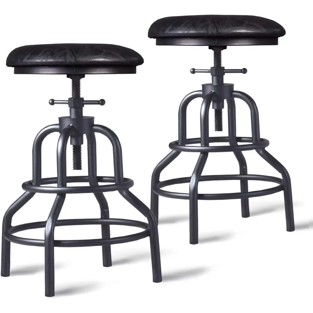 

Industrial Vintage Bar Stool,Kitchen Counter Height Adjustable Pipe Stool(Black PU Leather Top)