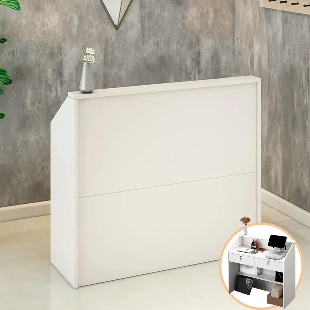 

Reception desk, Modern front desk with lockable drawers&counter, Small wood cashier table with cable grommet, Reception Desk