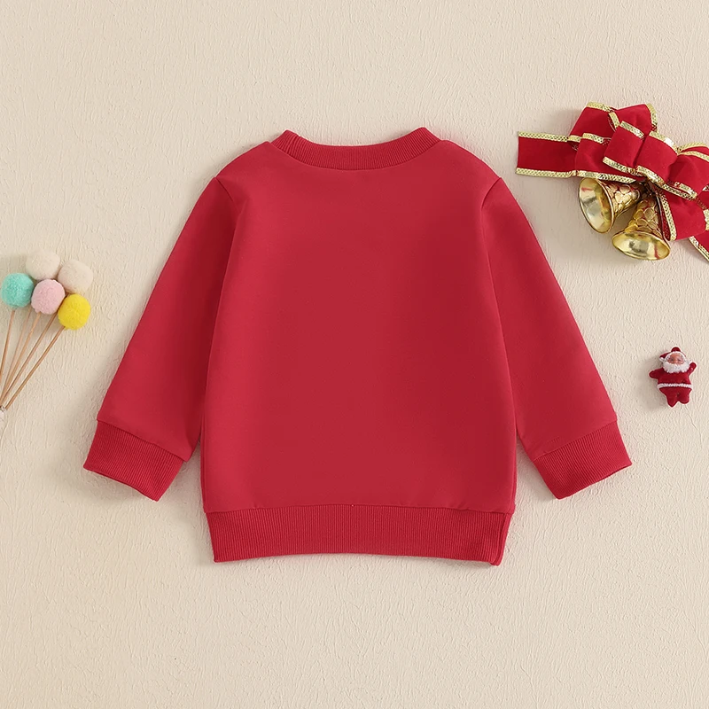 Toddler Girls Boys Christmas Sweatshirts Letter Santa Embroidery Crew Neck Long Sleeve Baby Pullovers Fall Clothes Tops