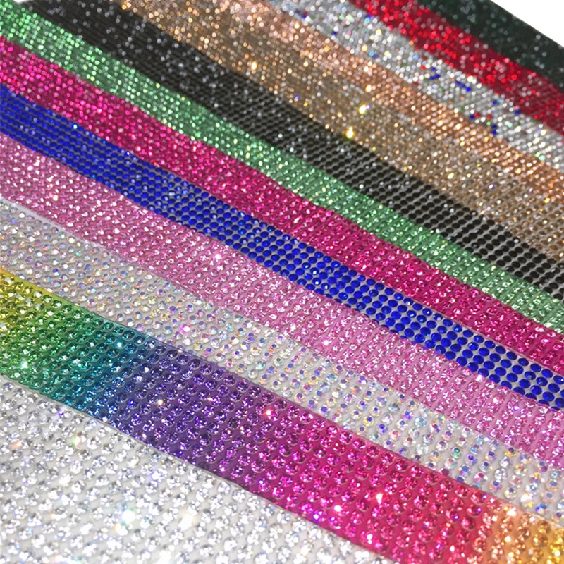 

SS6 2mm AB colors full glass crystal rhinestone Self adhesive mesh applique Banding roll sticker sheet garment shoes diy trim