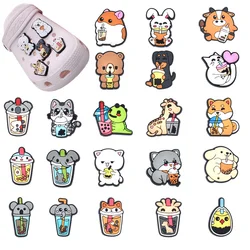 Toptan Crocs Charms için 1 adet PVC ayakkabı aksesuarları Boba çayı şişe rozet kadın sandalet toka çocuklar iğneler erkekler dekorasyon kot