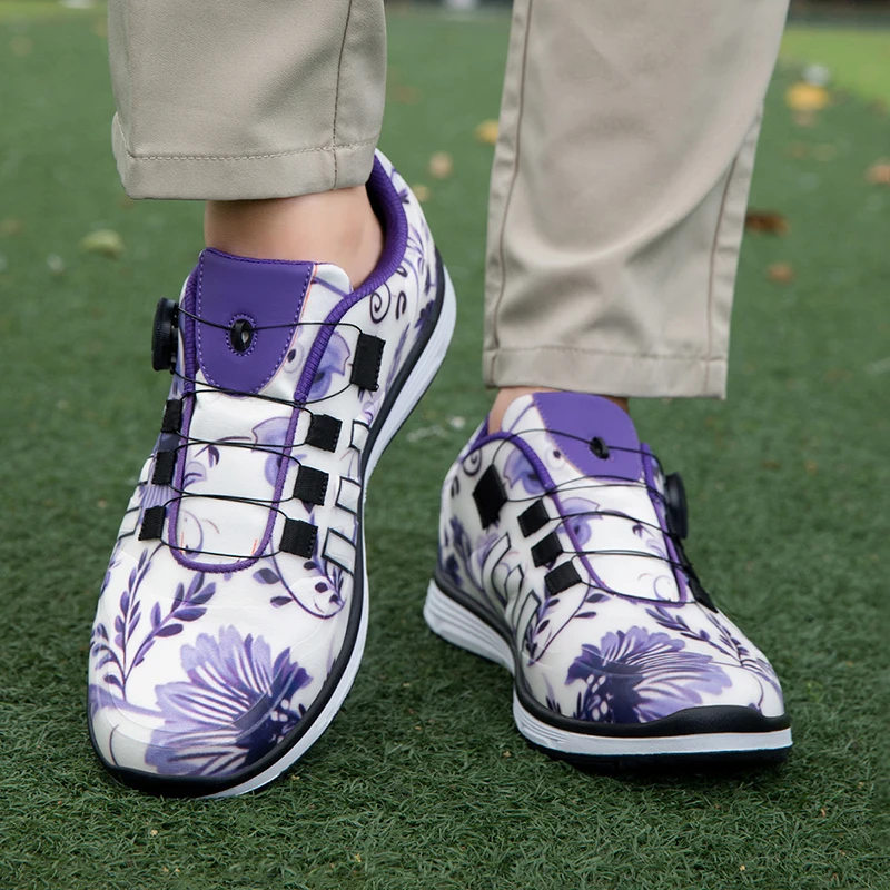 Women Couple Golf Shoes Men's Non Slip Golf Golfer Training Golf Sneakers White Waterproof Rotating Buckle Fitness Spikeless