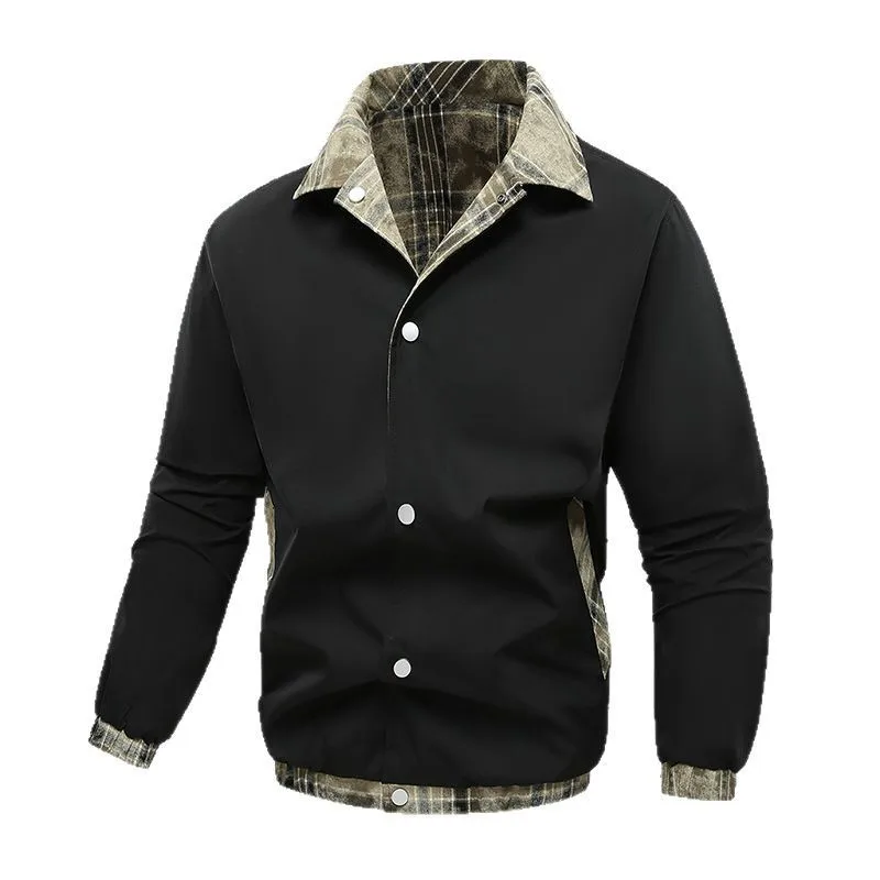 الخريف الرجال سترة الأزياء منقوشة رفض طوق الذكور الوجهين ملابس خارجية واحدة الصدر طويلة الأكمام لينة تنوعا معطف الرجل