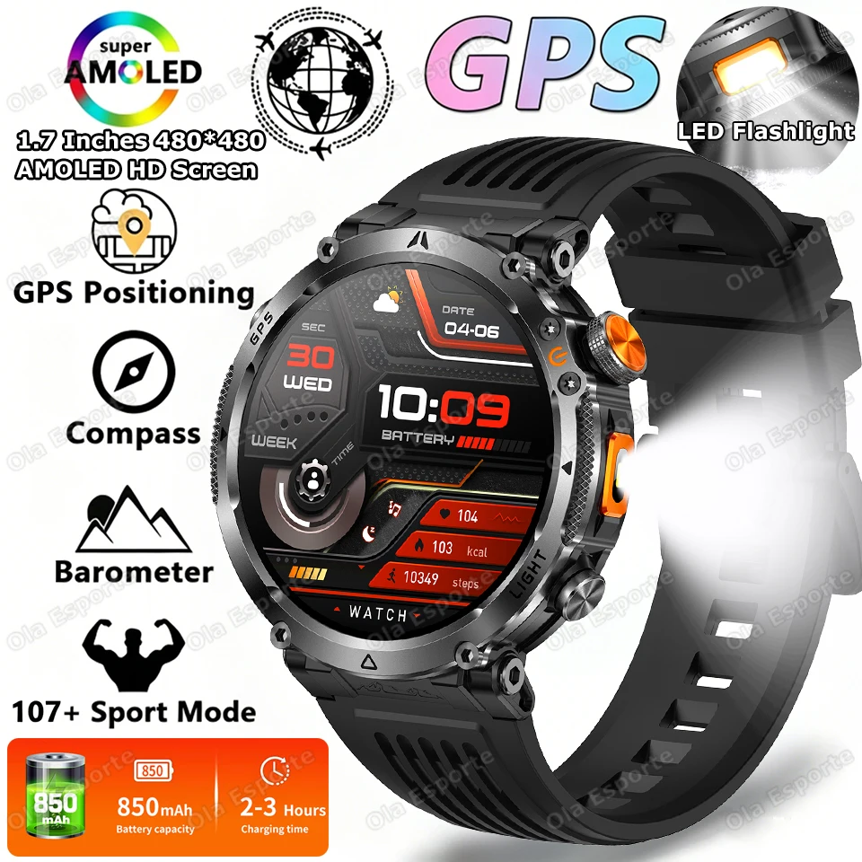Outdoor Military Ultra Smart Watch BT Call Built in GPS Compass Altimeter Barometer 3ATM Waterproof 850mAh Sports Bracelet HW12