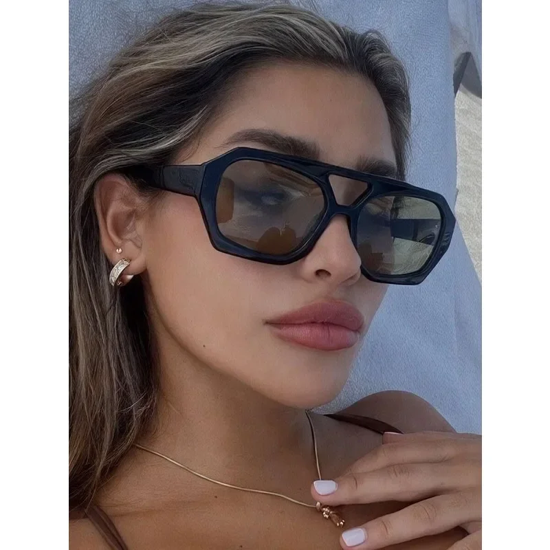 1 pair, ladies, retro double beam design, sunglasses, trendy street style, personalized pilot style sunglasses.jjj