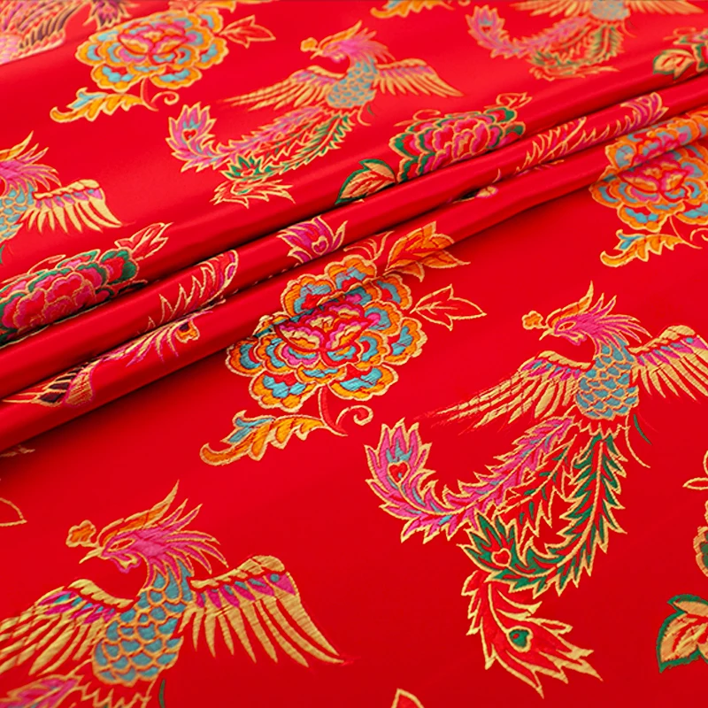 Chinese phoenix pattern brocade jacquard fabrics for sewing cheongsam and kimono DIY material