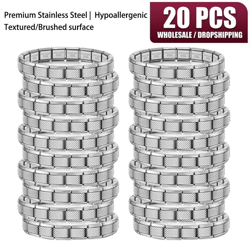 20PCS Wholesale 9mm Stainless Steel Italian Charm Bracelet Bulk Lot Brushed Plain Composable Modular Bracelet Jewelry Supplies