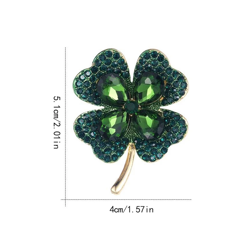 Rhinestone Clover Brooches For Women Green And Red Color Pin Peace And Health Plant Jewelry