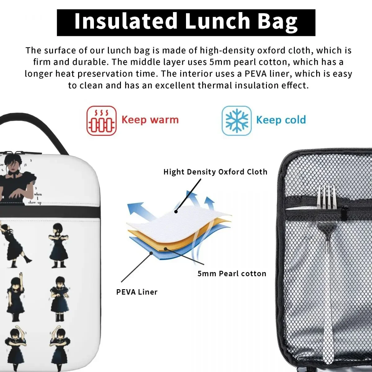 Wednesday Addams Dancing Dance Thermal Insulated Lunch Bag School Portable Bento Box Thermal Cooler Lunch Box