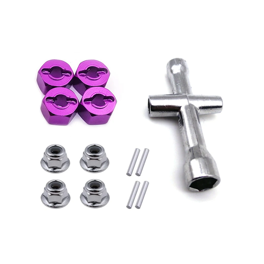 Metal 12mm Wheel Hex Adapter 7mm Thickness M4 Flanged Lock Nut Cross Wrench for Traxxas 1/10 Stampede Slash 4X4 RC Car,C