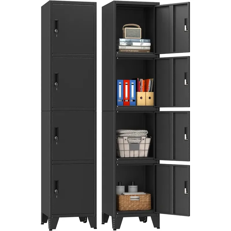 4 Door Metal Storage Locker with Individual Lock Tall Vertical Steel Lockable Storage Cabinet with Legs Freestanding