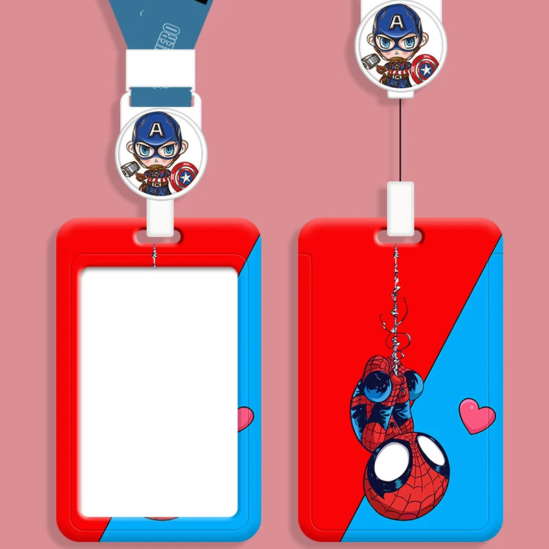 Cartoon SpiderMan Badge Reel ID Card Holder Men Super Heroes Work Card Badge Holder Neck Lanyard Students\' Campus Bus Card Cover