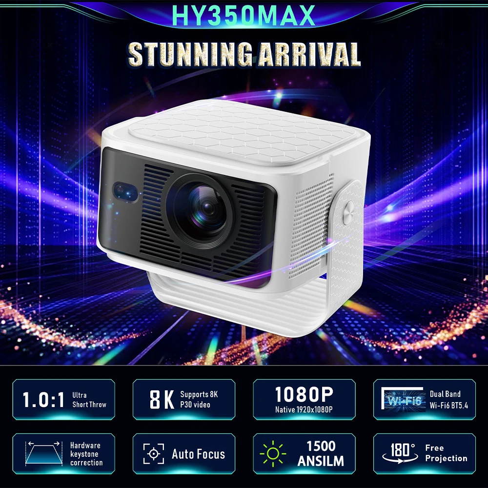 

Проектор Everycom HY350 MAX 1500 ANSI люмен, Full HD 1080P, Android 14, с автофокусом, медиаплеер, смарт-проектор с углом обзора 180° ° поворотное основание