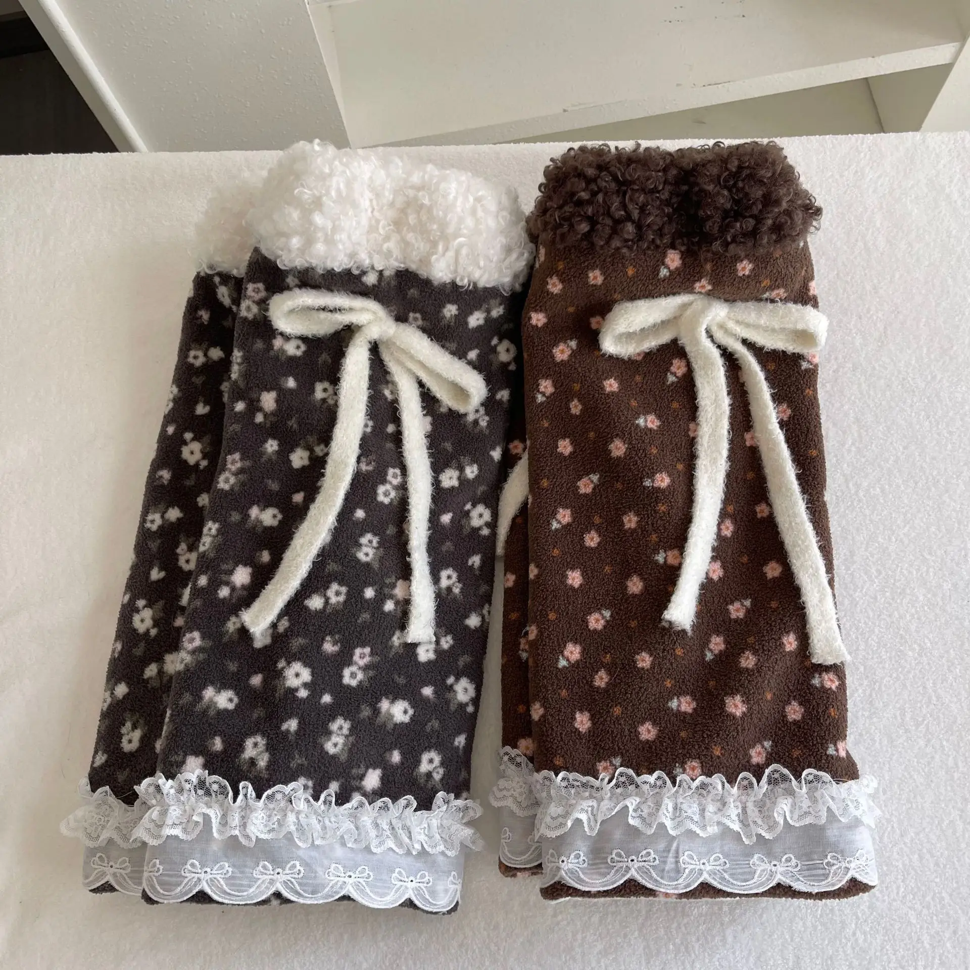Winter Women French Retro Floral Polka Dot Bow Leg Warmers Cute Casual Warm Sock Covers Outdoor Skiing Cold Proof Leg Warmers