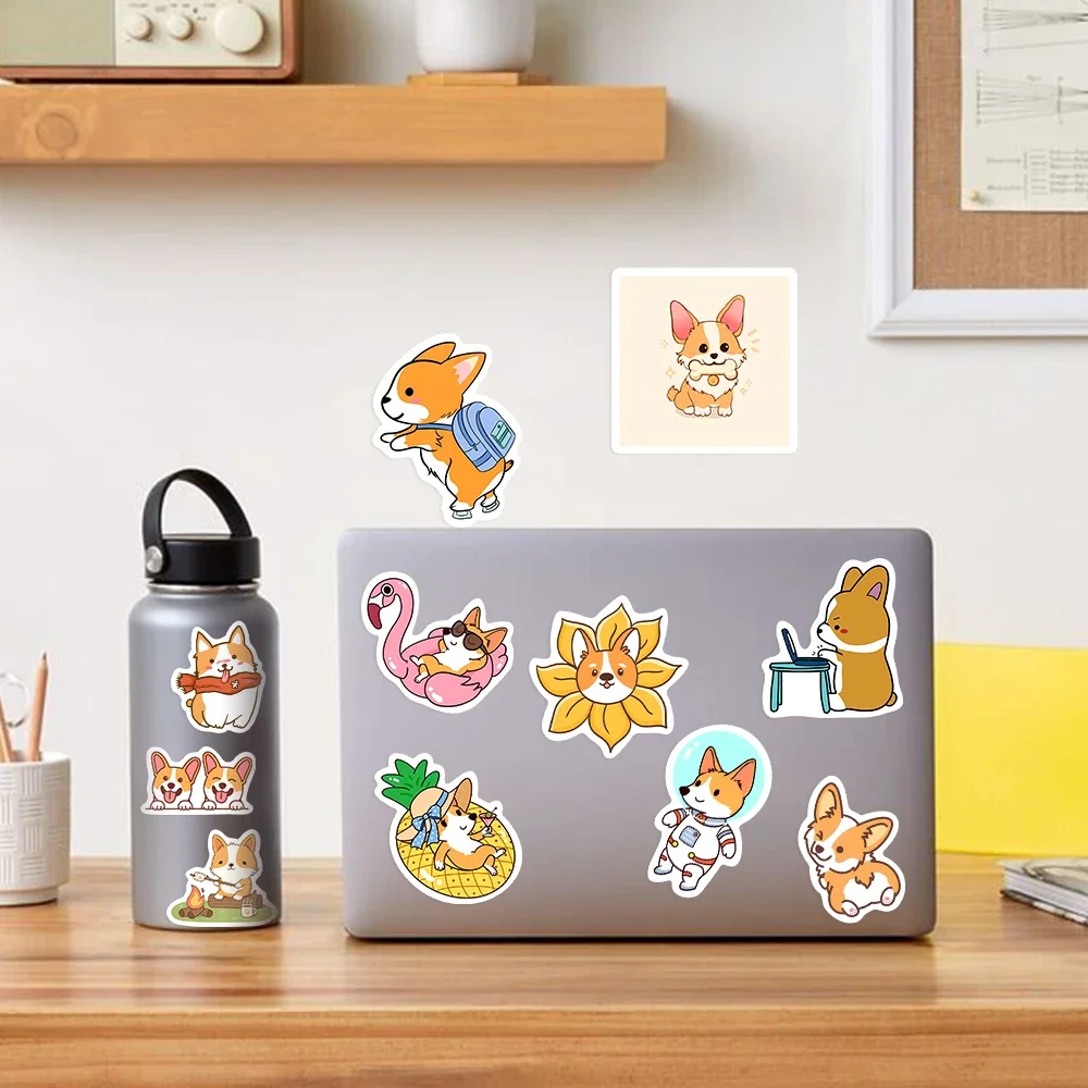 Pegatinas de perro Corgi de dibujos animados, calcomanía decorativa para teléfono, equipaje, portátil, álbum de recortes, impermeable, juguete