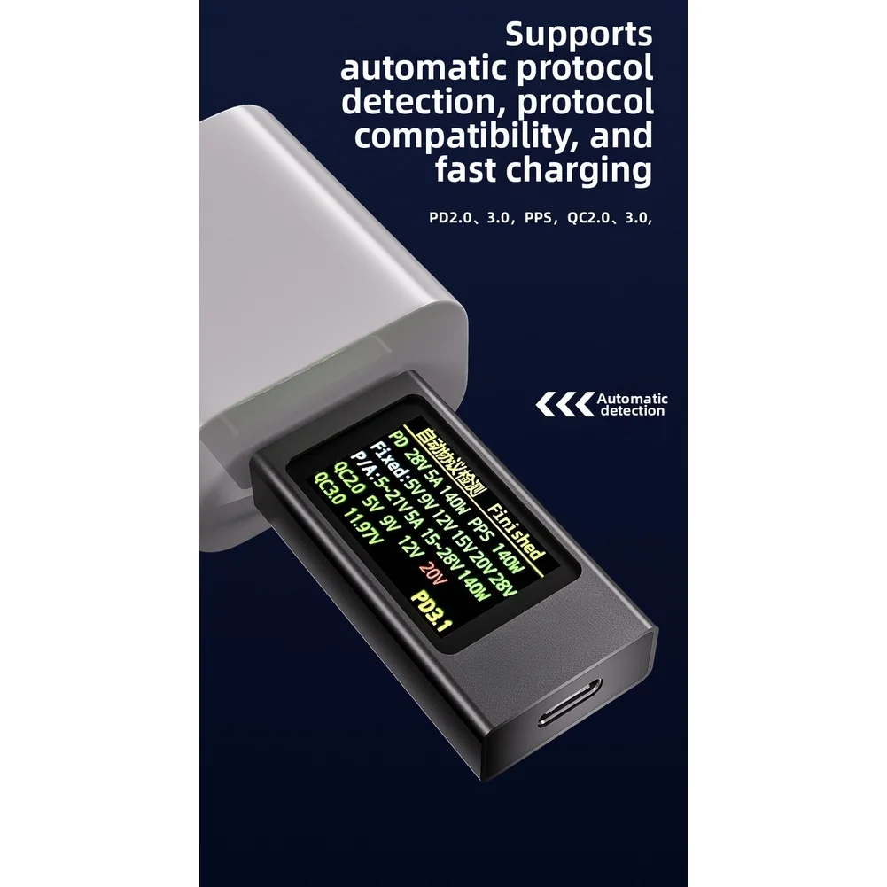Power Meter Tester for PD3.0 For QC3.0 Protocol Analysis Real-Time Display of Voltage Current Power Compact Aluminum Design
