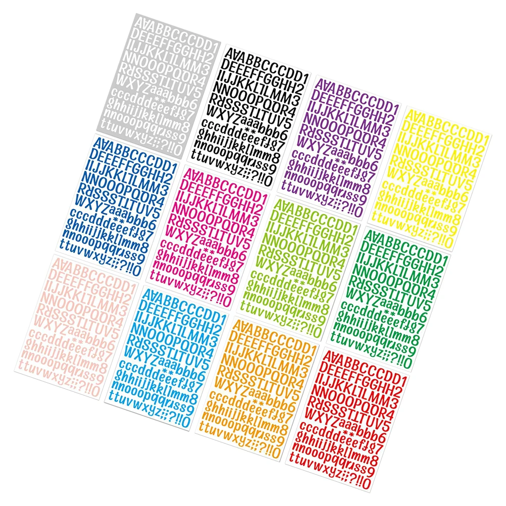 

24 Sheets Alphabet Letter Stickers Self Adhesive Vinyl Coated Cartoon Decorative Scrapbook Numbers Symbols for DIY Craft
