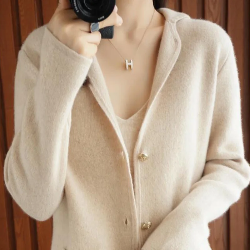 Korean Version Suit Sweater Outerwear Women\'s 2022 Autumn and Winter New Knitted Cardigan Women\'s Short Thickened Outerwear Top