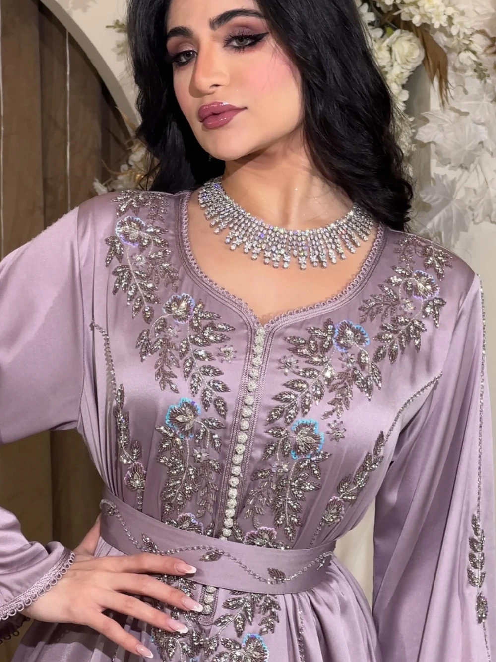 Kaftan Sukienka Wieczorowa w Linii A Modna Arabska Elegancka Z Cekinami i Koralikami Szyta na Miarę Damska Muzułmańska Suknia Balowa Formalna Imprezowa Urocza Szata