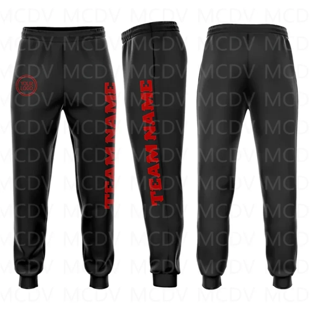 

Custom Black Red Fleece Jogger Sweatpants 3D Printed Casual Unisex Jogging Trousers Loose Sports Pants