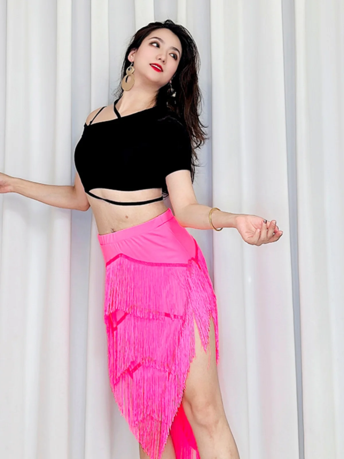 Costume d'entraînement de danse du ventre avec pompon rose Fluorescent, Sexy et polyvalent, tenue de spectacle sur scène, tissu Modal Fusion Sle pour femmes