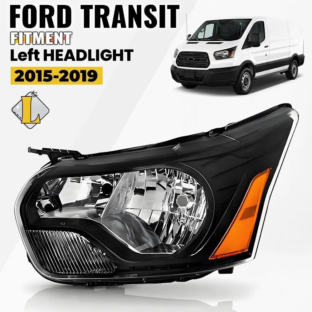 

For 2015-2019 Ford Transit 150 250 350 Halogen Black Headlight Left Driver Side