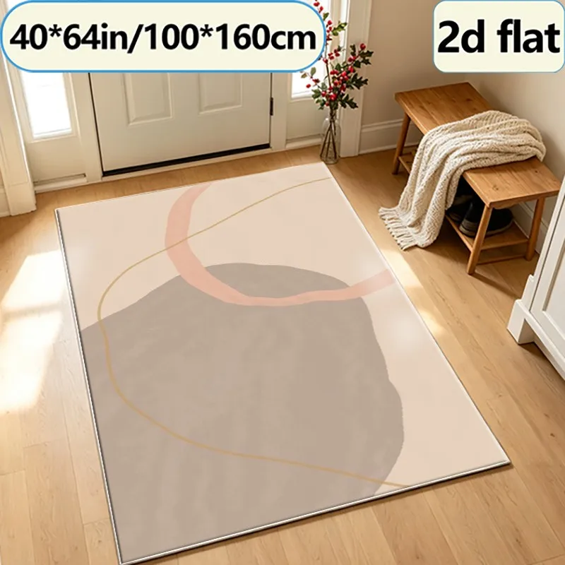 Beige-Toned Abstract Line Drawing Carpet, Minimalist Bohemian Style Carpet, Suitable for Living Room, Bedroom, Home Interior Decoration