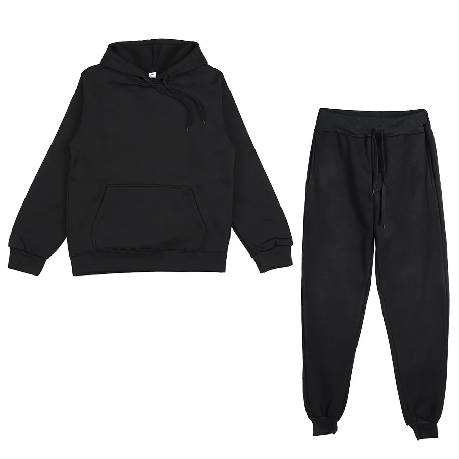 Fleece-lined Tracksuits Women Casual Solid Warm Suits Hoodies Sweatpants Autumn Winter Pullover Sweatshirts Pants 2 Piece Set