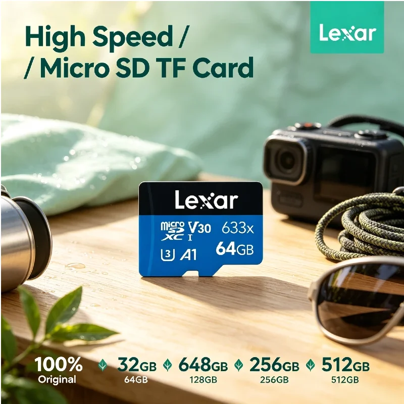Lexar 64/128/256GB 633x Micro SDXC Memory Card U3 V30 Class10 A1 100MB/s High Speed For Phone Tablet Action Camera