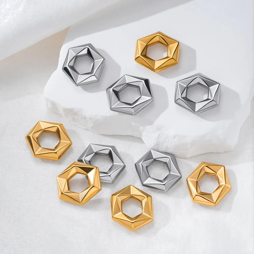 5 Stück Edelstahl Sechseckige Facettierte Abstandsperlen Anhänger für DIY Halsketten Armbänder Ohrringe Schmuckherstellung Zubehör Material – Detail 2