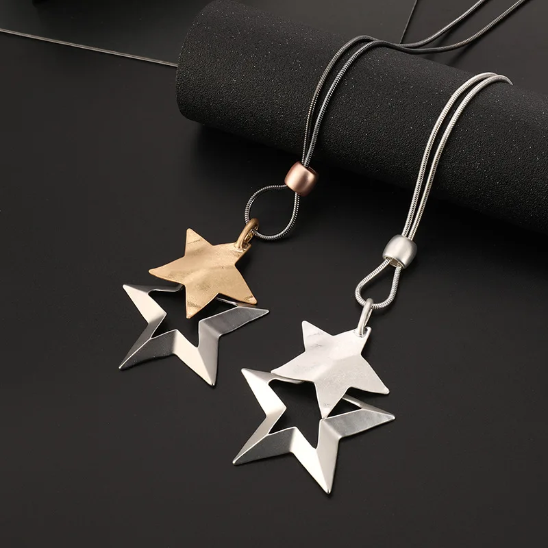 

Kaseakia Fashion Metal Statement Long Necklace with Star Pendant, Women's Metal Sweater Chain Jewelry Accessories