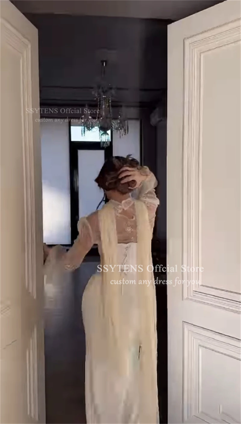 SSYTENS Maßgeschneiderte lange Meerjungfrau-Brautkleider, Saudi-Arabien, trägerlos, 2-in-1, einfache Brautkleider, Spitze, volle Ärmel, Brautkleid