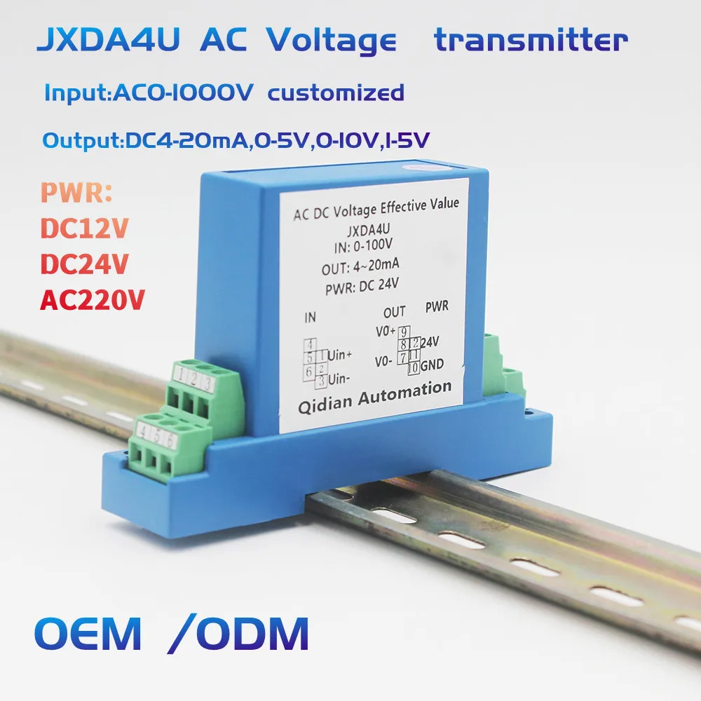 Transdutor de tensão CA JXDA4U circuito fechado AC0-1500V transmissor de tensão DC24V AC220V