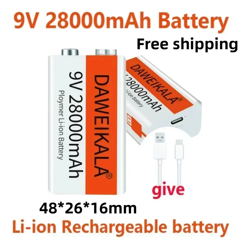 Multimeter rechargeable lithium-ion battery, 9V battery,28000 mAh, mini USB,toy,microphone, remote control,KTV use+free shipping