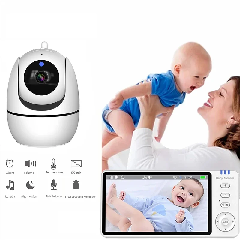 Jeatone New 5 Inch Video Baby Monitor 2 with Camera and Audio Kits 2.4G Wireless 2-Way Audio Temperature Sensor Lullaby For Home