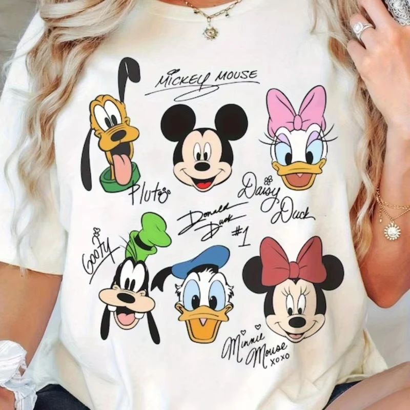 Potdemiel Camisetas informales para mujer, camisetas con estampado de personajes de dibujos animados de ratón, pato y perro, camisetas con estampado de personajes de parque temático, trajes diarios para vacaciones familiares