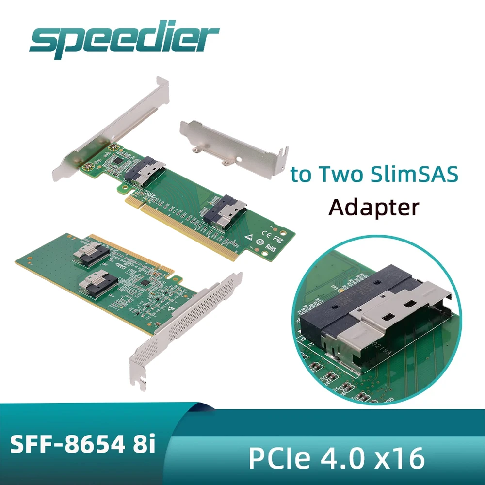 

Speedier PCIe 4.0 X16 / X8 To SlimSAS SFF-8654 8i Adapter Card 2-Port Dual SFF-8654 To PCIe X16 GPU Extension Riser 8654 Cable