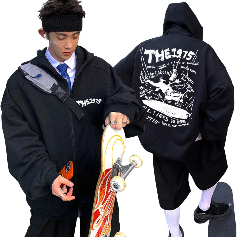 

Rock Band The 1975 about You Being Funny in A Foreign Language Zipper Hoodie Men Women Vintage Casual Oversized Zip Up Jacket