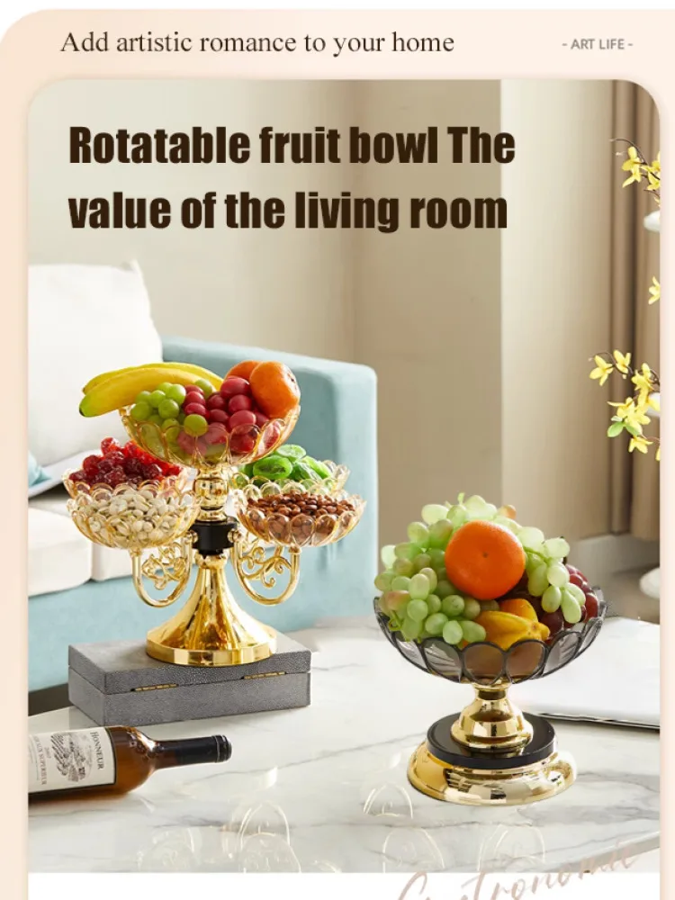 Light Luxury Style Multi Layered Rotating Crystal Fruit Plate Household use European Creative Multi-layer Crystal Storage Plate