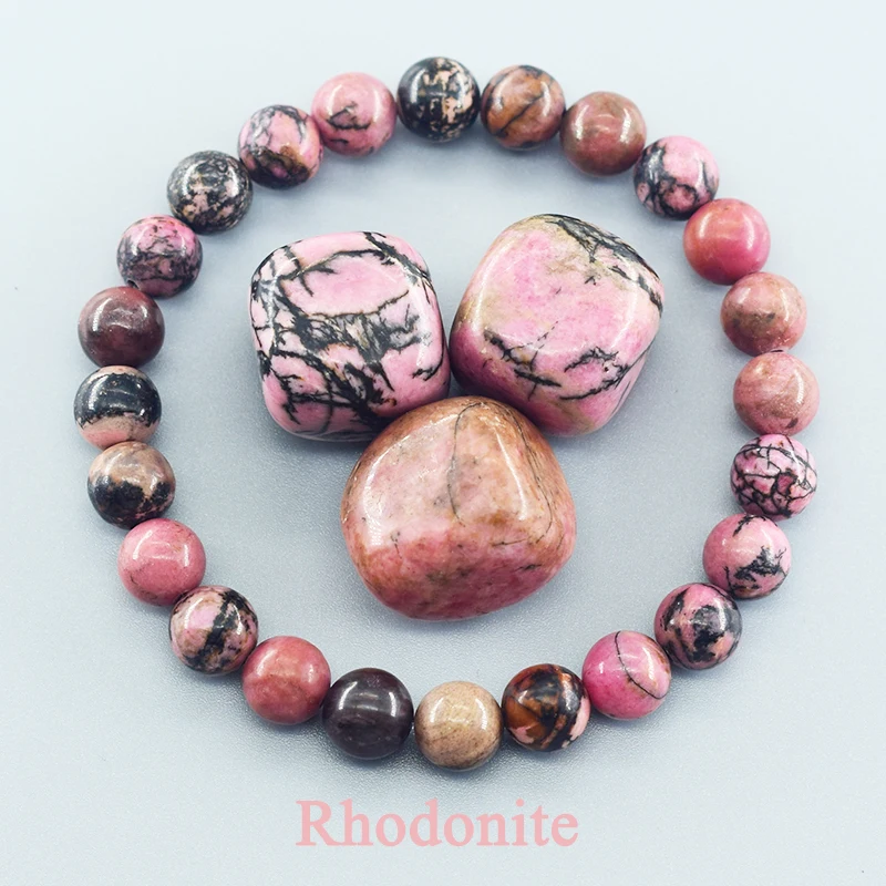 Natural Rhodonite Beaded Bracelets Men Women Energy Stone Beads Stretch Bracelets Yoga Healing Gem Beads Bangle Jewelry Gifts