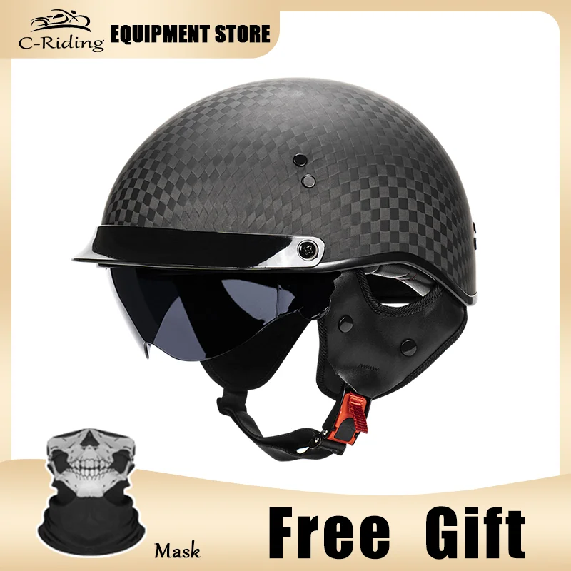 

DOT Approved Low Profile Motorcycle Helmet Carbon Fiber Half Face Helmet Four Seasons Universal 12K Ultra Light 1/2 Helmet Adult